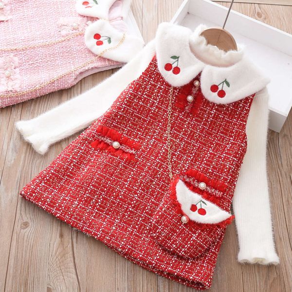 winter autumn and girls' little fragrant vt cherry embroidery plush new year's korean princs drs, Red;yellow
winter autumn and girls' little fragrant vt cherry embroidery plush new year's korean princs drs, Red;yellow