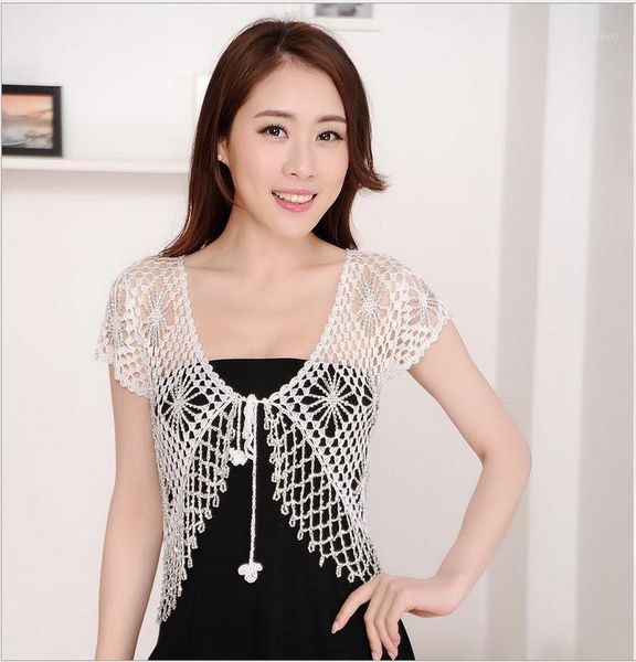 plus size 2019 fashion women's short sleeve crochet shrug lace hollow out many colors tassel sweater cape cardigan shurg w3091, White;black 
plus size 2019 fashion women's short sleeve crochet shrug lace hollow out many colors tassel sweater cape cardigan shurg w3091, White;black