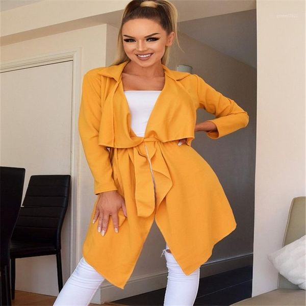 women solid cardigan jacket coat new autumn long sleeve belt loose irregular outerwear coats female outwear ladies1, Black;brown