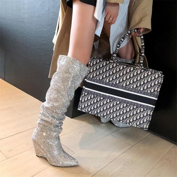 prova perfetto women pointed toe bling bling over knee rhinestone boots crystal long high heel boots luxury thin heel, Black
prova perfetto women pointed toe bling bling over knee rhinestone boots crystal long high heel boots luxury thin heel, Black