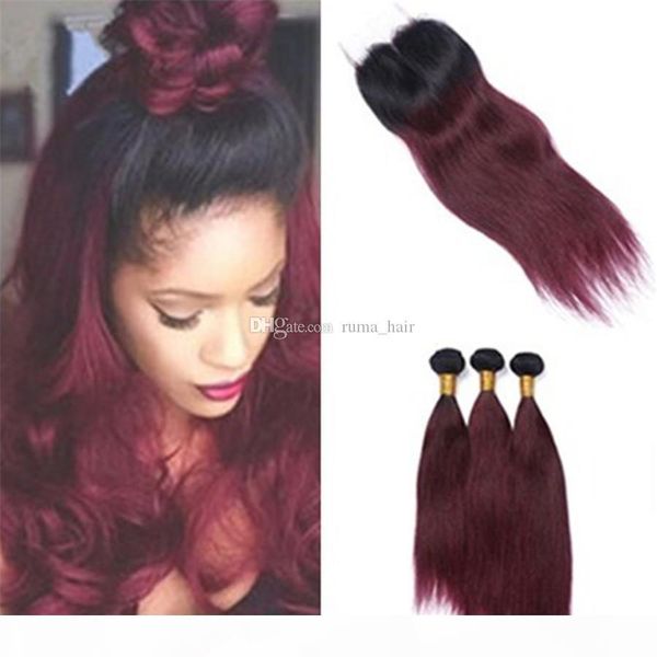 mongolian unprocess hair with lace closure 1b 99j straight hair bundles with closure dark root burgundy ombre hair weave with closure, Black;brown 
mongolian unprocess hair with lace closure 1b 99j straight hair bundles with closure dark root burgundy ombre hair weave with closure, Black;brown