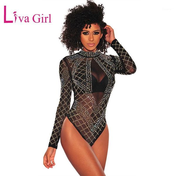 liva girl black mesh long sleeve bodysuit women sheer rhinestone studded bodycon jumpsuits 2019 spring autumn new body 1, Black;white 
liva girl black mesh long sleeve bodysuit women sheer rhinestone studded bodycon jumpsuits 2019 spring autumn new body 1, Black;white