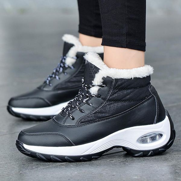 women's winter fluff lining cozy low calf light lace-up air cushion sole pu leather casual shoes women's shoes snow boots, Black
women's winter fluff lining cozy low calf light lace-up air cushion sole pu leather casual shoes women's shoes snow boots, Black