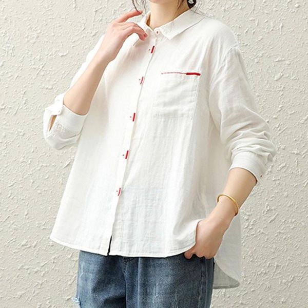 women's blouses & shirts johnature cotton linen solid color turn-down collar single breasted long sleeve shirt 2021 autumn loose leisur, White
women's blouses & shirts johnature cotton linen solid color turn-down collar single breasted long sleeve shirt 2021 autumn loose leisur, White