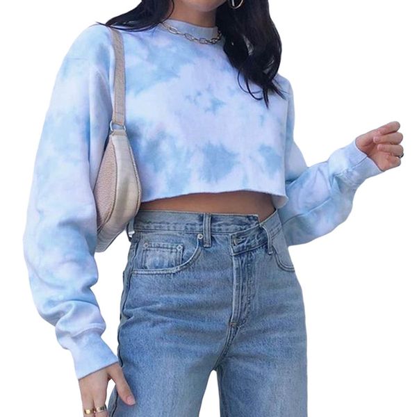 women fashion long sleeve hoodie sweatshirt tie-dye crop autumn spring loose round neck pullover streetwear kg-205, Black
women fashion long sleeve hoodie sweatshirt tie-dye crop autumn spring loose round neck pullover streetwear kg-205, Black