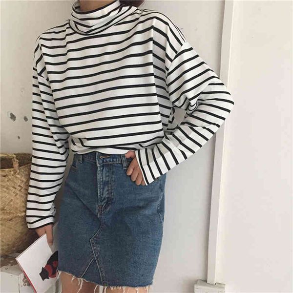 women's t-shirt high striped turtleneck shirt harajuku korean spring for women casual long sleeve s zmnd, White
women's t-shirt high striped turtleneck shirt harajuku korean spring for women casual long sleeve s zmnd, White
