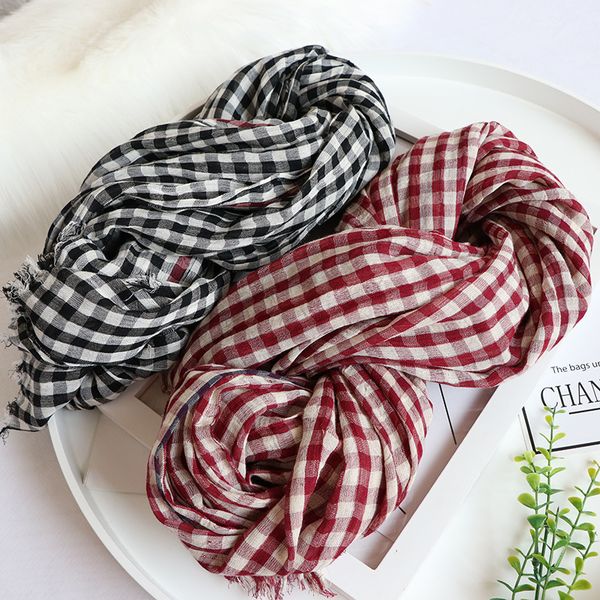 cotton hemp black white plaid scarf for women winter korean version versatile british classic linen spring and autumn thin, Blue;gray
cotton hemp black white plaid scarf for women winter korean version versatile british classic linen spring and autumn thin, Blue;gray