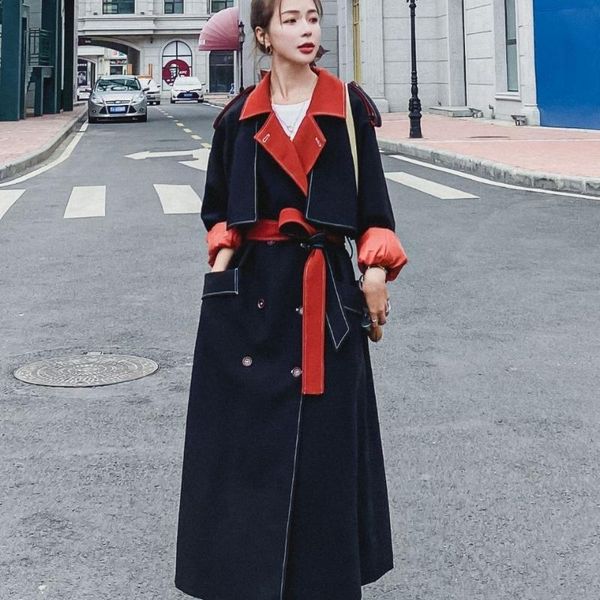 black hepburn style color matching windbreaker 2021 autumn new women's long overcoat over the knee trench coat with belt y601, Tan;black
black hepburn style color matching windbreaker 2021 autumn new women's long overcoat over the knee trench coat with belt y601, Tan;black