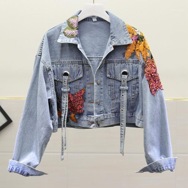 spring autumn new women sequin flower embroidery plus size denim jacket female short washed light blue jean jacket ropa de mujer1, Black;brown
spring autumn new women sequin flower embroidery plus size denim jacket female short washed light blue jean jacket ropa de mujer1, Black;brown