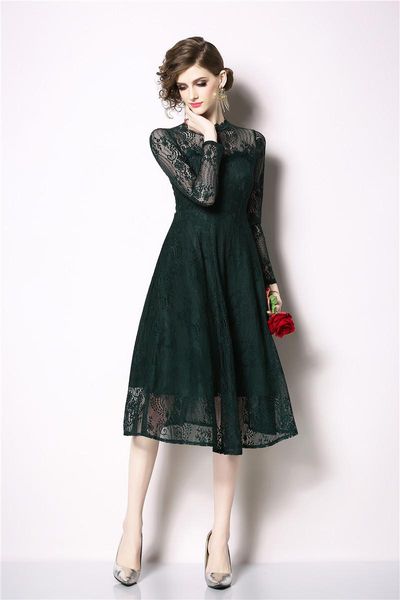 women autumn winter designer elegant see through lace dress ladies office party robe vintage green dresses vestidos, Black;gray
women autumn winter designer elegant see through lace dress ladies office party robe vintage green dresses vestidos, Black;gray