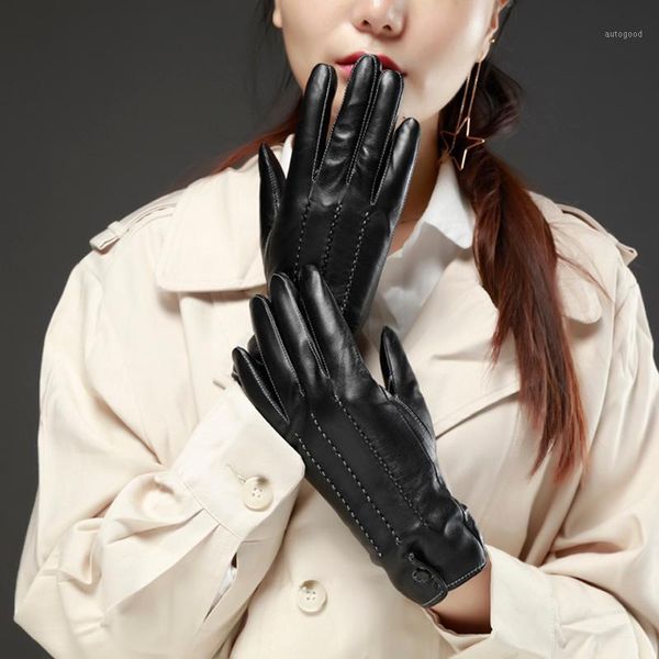 five fingers gloves women winter warm elegant three lines back button soft leather wrist gloves1, Blue;gray
five fingers gloves women winter warm elegant three lines back button soft leather wrist gloves1, Blue;gray
