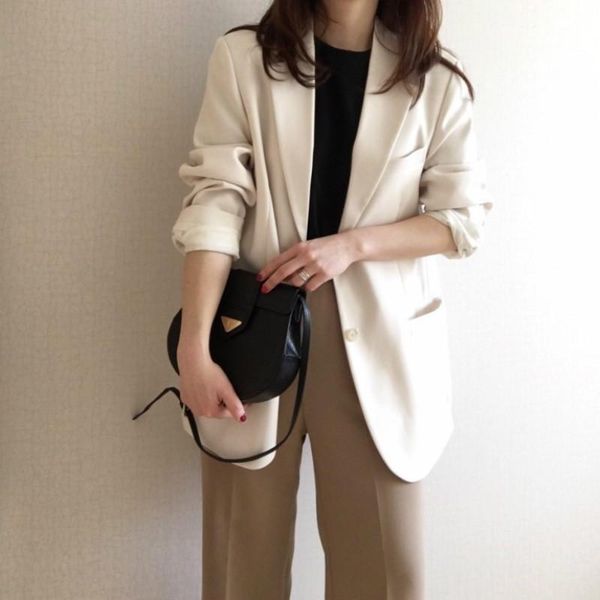 women spring long sleeve vintage elegant white blazer coat notched collar single breasted pocket outwear jacket, White;black
women spring long sleeve vintage elegant white blazer coat notched collar single breasted pocket outwear jacket, White;black