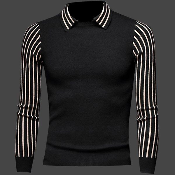 men's sweaters striped stitching fake two-piece lapel sweater base shirt fall/winter 2021 slim knit wear, White;black
men's sweaters striped stitching fake two-piece lapel sweater base shirt fall/winter 2021 slim knit wear, White;black