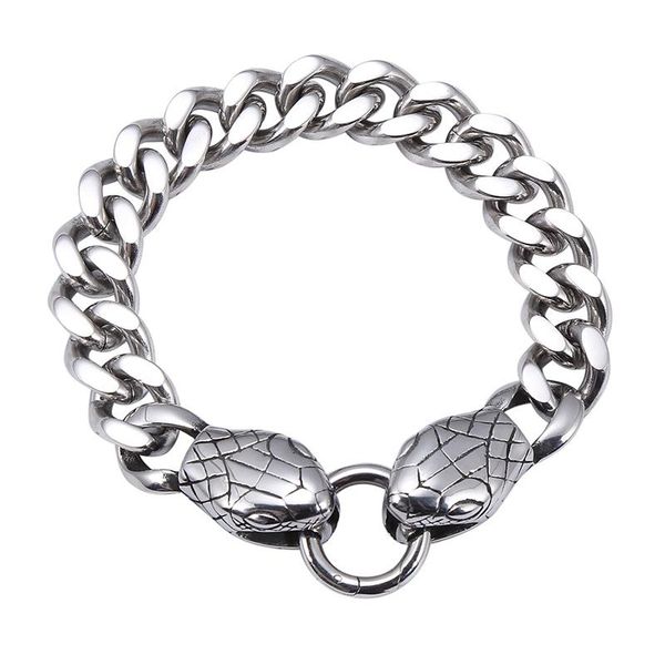 link, chain 12mm wide double snake head stainless steel curb cuban link men bracelet domineering punk rock male jewelry gift gl0001, Black
link, chain 12mm wide double snake head stainless steel curb cuban link men bracelet domineering punk rock male jewelry gift gl0001, Black