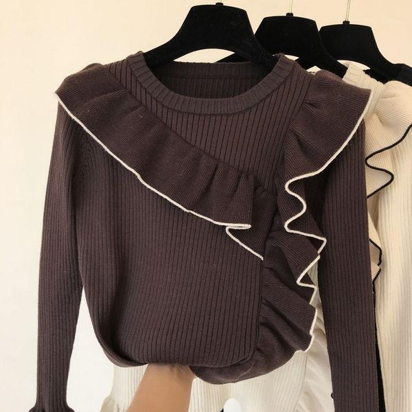2019 autumn/winter new korean leaf side long-sleeved knit sweater slim knit women pure color pull femme female1, White;black
2019 autumn/winter new korean leaf side long-sleeved knit sweater slim knit women pure color pull femme female1, White;black