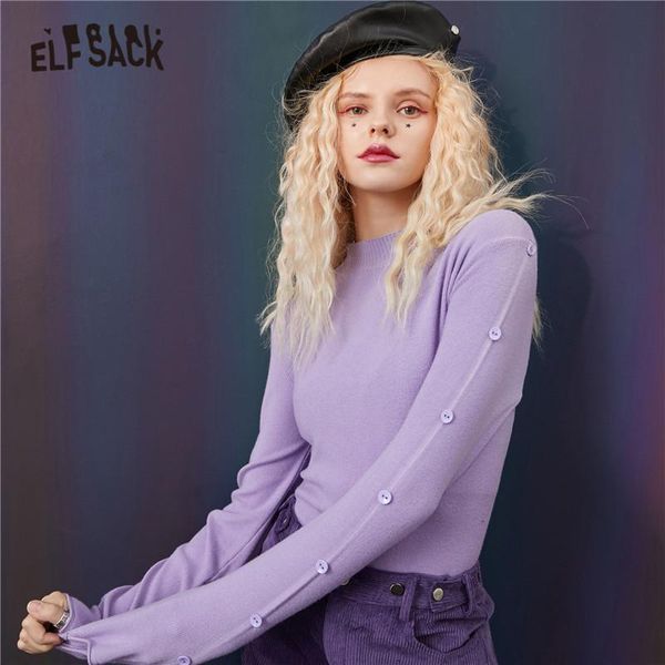 elfsack pure solid button sleeve casual pullover knit sweaters women,2020 autumn elf pure korean ladies basic daily slim, White;black 
elfsack pure solid button sleeve casual pullover knit sweaters women,2020 autumn elf pure korean ladies basic daily slim, White;black