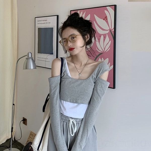 8lmma pieces fall 2020 new style fake t-shirt coat two shoulder black long sleeve t-shirt women's ins super short clothes tor7x, White
8lmma pieces fall 2020 new style fake t-shirt coat two shoulder black long sleeve t-shirt women's ins super short clothes tor7x, White
