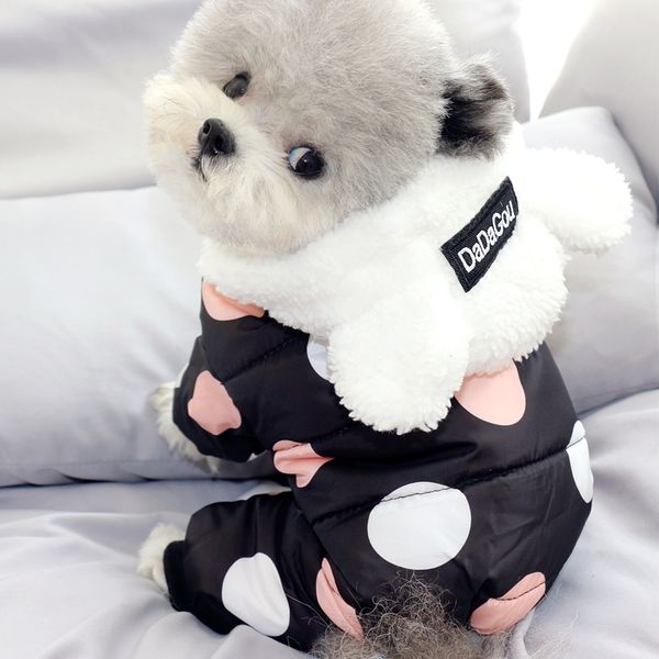 Winter Dog Clothes Hoodie Coat Big Polka Dot Cotton Coat Thicken Winter Warm Clothes for Small Dogs Puppy Sweater Dogs Pets 201126