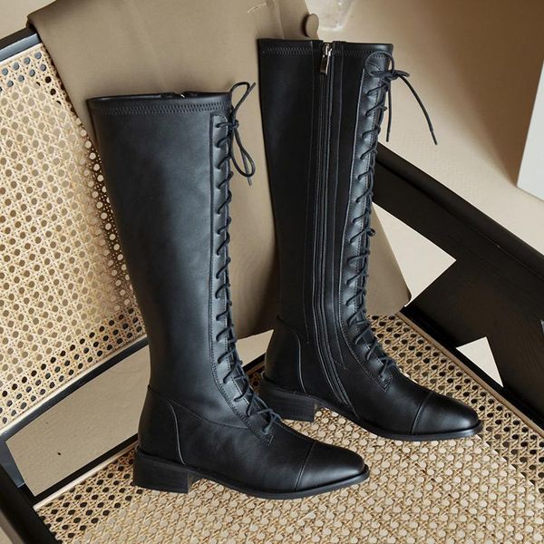 female lace up women knee high boots genuine leather square toe shoes woman office lady working tight high boots, Black
female lace up women knee high boots genuine leather square toe shoes woman office lady working tight high boots, Black