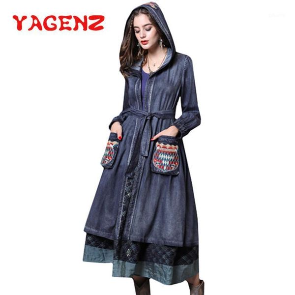 yagenz spring denim trench coat for women long coat embroidery windbreaker jeans female basic sobretudo feminino 3711, Tan;black 
yagenz spring denim trench coat for women long coat embroidery windbreaker jeans female basic sobretudo feminino 3711, Tan;black