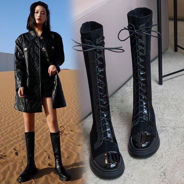 boots winter long tube women's round toe patent leather pu lace up black casual fashion shoes large size 33-43
boots winter long tube women's round toe patent leather pu lace up black casual fashion shoes large size 33-43