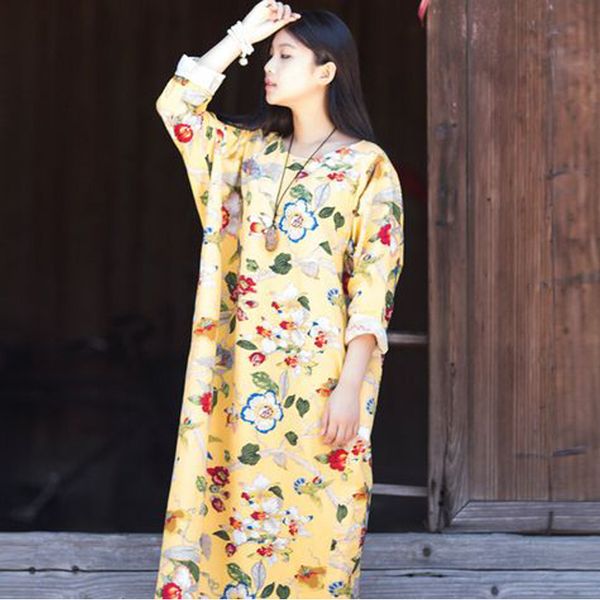 women's summer cotton and linen wine, printed changchun dress, big sculpture
women's summer cotton and linen wine, printed changchun dress, big sculpture