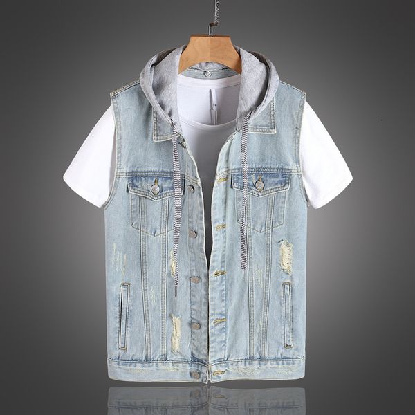 2021 new fashion retro light blue destroyed ripped hooded denim vest men streetwear sleeveless hip hop chaqueta t0sw, Black;white
2021 new fashion retro light blue destroyed ripped hooded denim vest men streetwear sleeveless hip hop chaqueta t0sw, Black;white