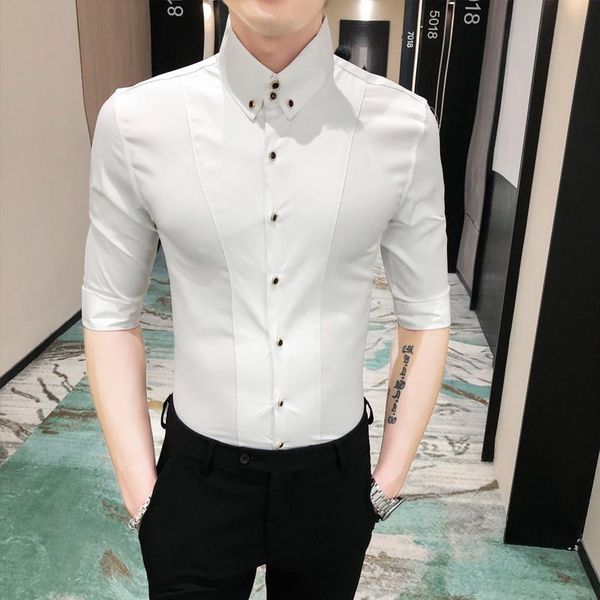 men's casual shirts mens middle sleeve shirt solid color lapel blouse male personality party dress slim summer 2021, White;black
men's casual shirts mens middle sleeve shirt solid color lapel blouse male personality party dress slim summer 2021, White;black
