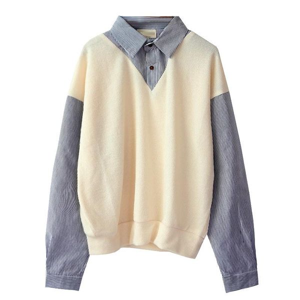 ewq / men's wear false two pieces sweater male 2020 spring new color block korean fashion shirt loose personality tide 9y1056, White;black 
ewq / men's wear false two pieces sweater male 2020 spring new color block korean fashion shirt loose personality tide 9y1056, White;black