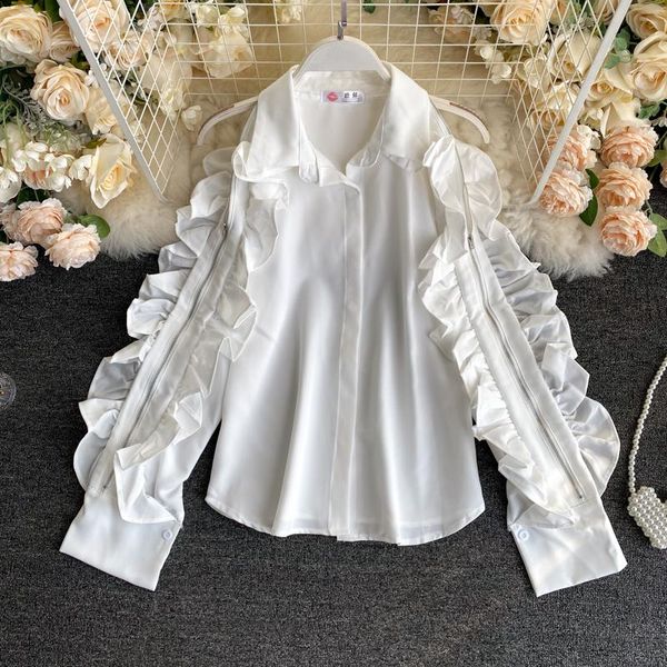 women's spring autumn korean style the solid color zipper hollow blouse new ruffled long-sleeved loose shirt gx555, White
women's spring autumn korean style the solid color zipper hollow blouse new ruffled long-sleeved loose shirt gx555, White