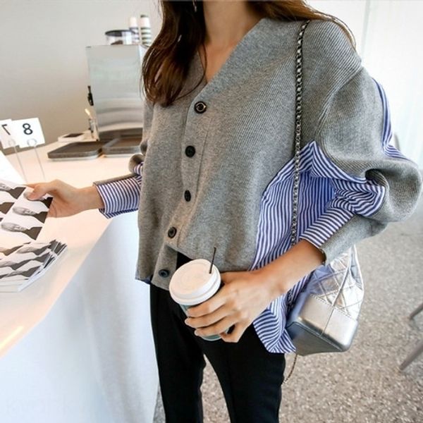 pcnjl cardigan women's coat shirt splicing small fresh stripe shirt shirtelegant v-neck single breasted loose knit korean thin coat p5h, White;black
pcnjl cardigan women's coat shirt splicing small fresh stripe shirt shirtelegant v-neck single breasted loose knit korean thin coat p5h, White;black