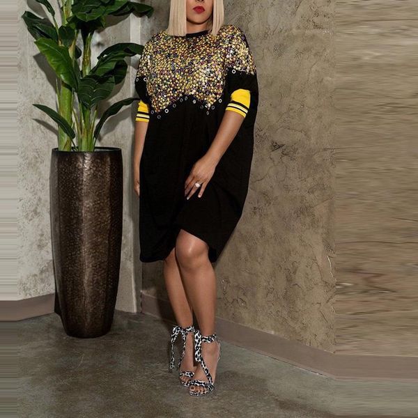 women autumn winter dresses patchwork sequined hole half sleeve black causal elegant fashion daily wear vestidos dress midi new, Black;gray
women autumn winter dresses patchwork sequined hole half sleeve black causal elegant fashion daily wear vestidos dress midi new, Black;gray