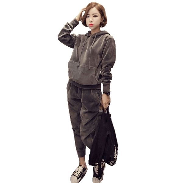 women's costumes plus size gold velvet sports suit 2020 fashion autumn and winter plus velvet casual sweater 2 piece set women c1103, Gray 
women's costumes plus size gold velvet sports suit 2020 fashion autumn and winter plus velvet casual sweater 2 piece set women c1103, Gray