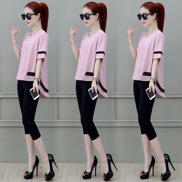 случайные 2шт с коротким рукавом o шеи топы обрезанные брюки дамы, Gray 
случайные 2шт с коротким рукавом o шеи топы обрезанные брюки дамы, Gray