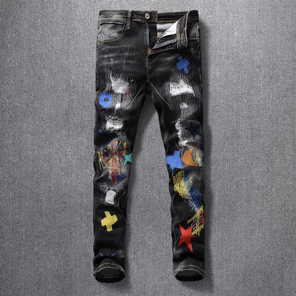2021 new american streetwear fashion men elastic slim fit ripped jeans patches designer destroyed hip hop pants hombre r2pw, Blue
2021 new american streetwear fashion men elastic slim fit ripped jeans patches designer destroyed hip hop pants hombre r2pw, Blue