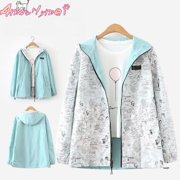 spring autumn women jacket coat plus size loose pocket zipper cartoon print hooded two side wear casual jacket female outerwear1, Black;brown 
spring autumn women jacket coat plus size loose pocket zipper cartoon print hooded two side wear casual jacket female outerwear1, Black;brown