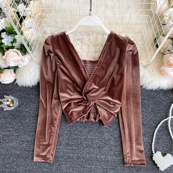 women's blouses & shirts fashion deep v-neck vintage velvet shirt lady long sleeve solid color short crop blouse p158, White
women's blouses & shirts fashion deep v-neck vintage velvet shirt lady long sleeve solid color short crop blouse p158, White