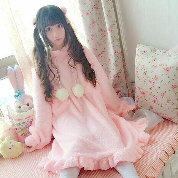 winter japanese cute nightgowns dress for women pink lolita girl fur ball cat hooded lovely female autumn white kawaii dresses y200425, Black;red
winter japanese cute nightgowns dress for women pink lolita girl fur ball cat hooded lovely female autumn white kawaii dresses y200425, Black;red