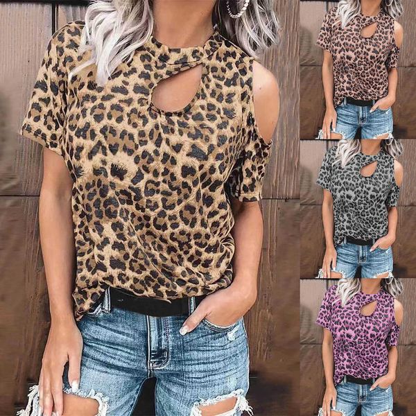women's loose shoulder cut out t-shirt ladies fashion summer short sleeve leopard print top, White
women's loose shoulder cut out t-shirt ladies fashion summer short sleeve leopard print top, White