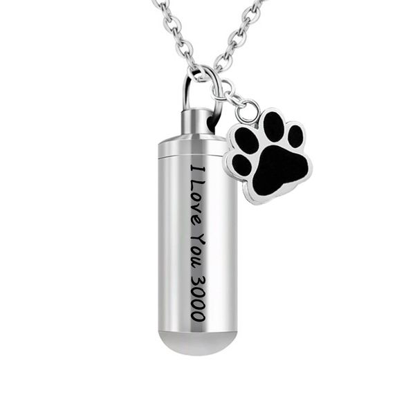 pet paws cylinder pendant for pet/human stainless steel cremation ashes memorial urn jewelry necklace-i love you 3000, Silver
pet paws cylinder pendant for pet/human stainless steel cremation ashes memorial urn jewelry necklace-i love you 3000, Silver