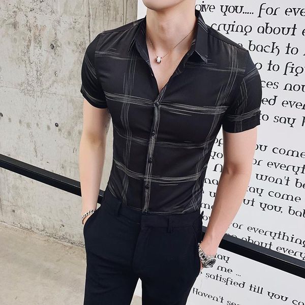 british style men plaid shirt brand new slim fit tuxedo shirt men short sleeve streetwear fashion black business formal wear 3xl1, White;black
british style men plaid shirt brand new slim fit tuxedo shirt men short sleeve streetwear fashion black business formal wear 3xl1, White;black