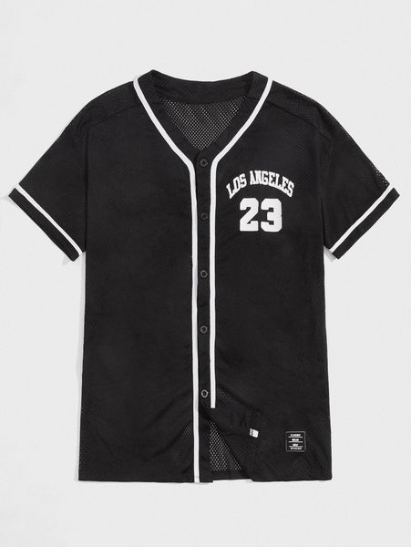 men letter graphic patched mesh shirt 505j#, White;black 
men letter graphic patched mesh shirt 505j#, White;black