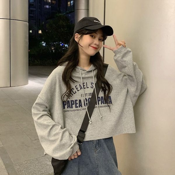 w30jp enjuna1931 with sweaterhoodie sweaterautumn loose long letter short sweater female student hoodie drawstring slimming sleeve 9s, Black
w30jp enjuna1931 with sweaterhoodie sweaterautumn loose long letter short sweater female student hoodie drawstring slimming sleeve 9s, Black