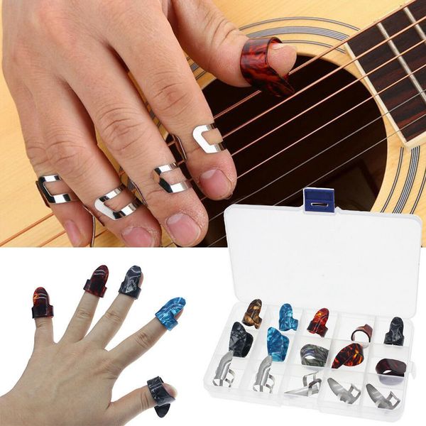 pack of 15 guitar thumb finger picks, colorful nail plectrum, for guitar bass banjo plastic and stainless steel 15 grid box
pack of 15 guitar thumb finger picks, colorful nail plectrum, for guitar bass banjo plastic and stainless steel 15 grid box