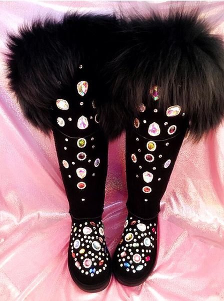 2020 winter craft big rabbit precious stones sequins raise thick crust snow boots women's leather 089z, Black
2020 winter craft big rabbit precious stones sequins raise thick crust snow boots women's leather 089z, Black