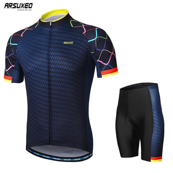 arsuxeo men's cycling jersey set short sleeves cycling clothing mtb suits bike uniform bicycle shirt padded shorts quick dry z84, Black;blue
arsuxeo men's cycling jersey set short sleeves cycling clothing mtb suits bike uniform bicycle shirt padded shorts quick dry z84, Black;blue