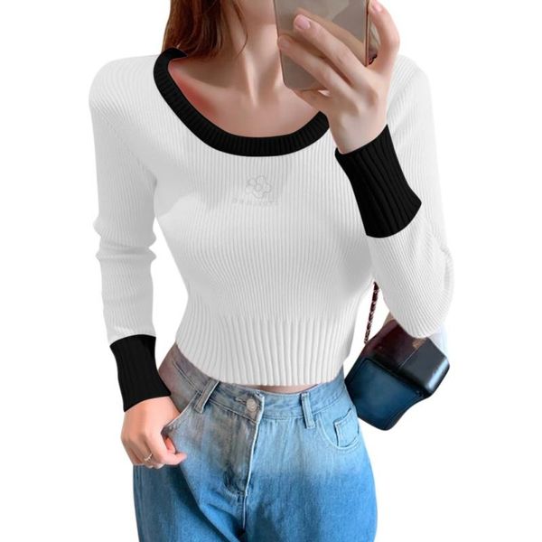 women's knitted short sweater autumn new korean style long sleeve casual slim sweater pullover, White;black
women's knitted short sweater autumn new korean style long sleeve casual slim sweater pullover, White;black