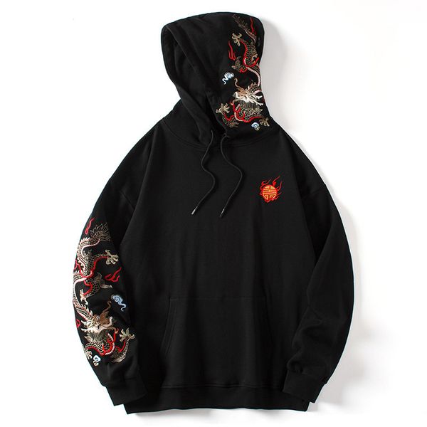 2021 new fashion chinese dragon style mark embroidered with loose hood sheer size cotton hoodie retro male jacket medj, Black
2021 new fashion chinese dragon style mark embroidered with loose hood sheer size cotton hoodie retro male jacket medj, Black