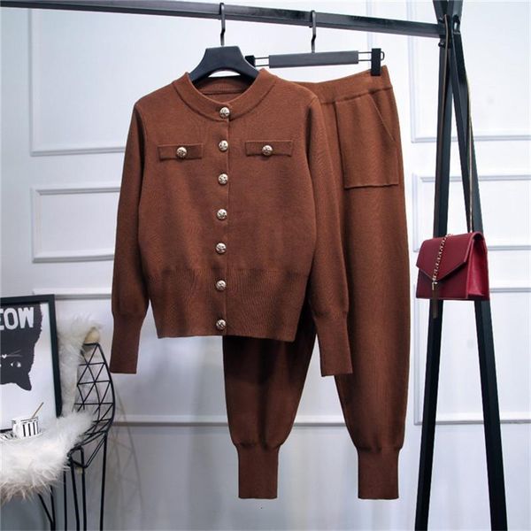 2020 autumn winter knitted tracksuits 2 piece set chic office ladies single breasted gold buttons cardigan sweater&pants suit, Gray
2020 autumn winter knitted tracksuits 2 piece set chic office ladies single breasted gold buttons cardigan sweater&pants suit, Gray
