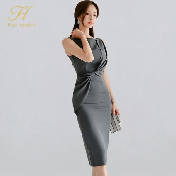 h han queen solid color sleeveless sheath pencil dress women autumn elegant bodycon dresses ruched draped bottoming vestidos, Black;gray
h han queen solid color sleeveless sheath pencil dress women autumn elegant bodycon dresses ruched draped bottoming vestidos, Black;gray